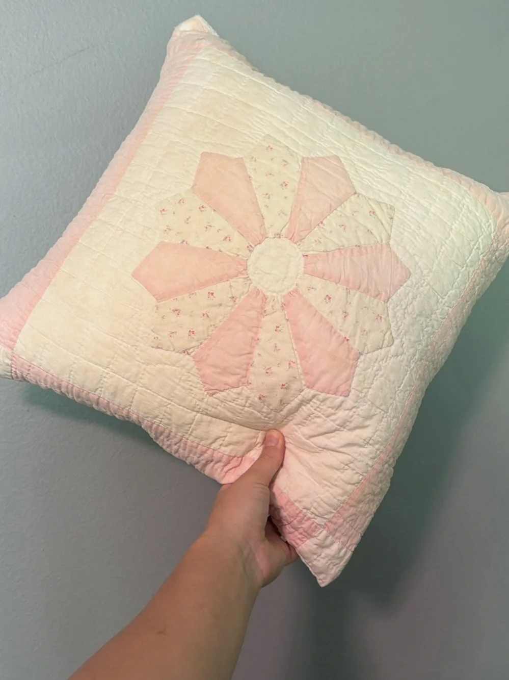 Handmade Pink Floral Patchwork Throw Pillow